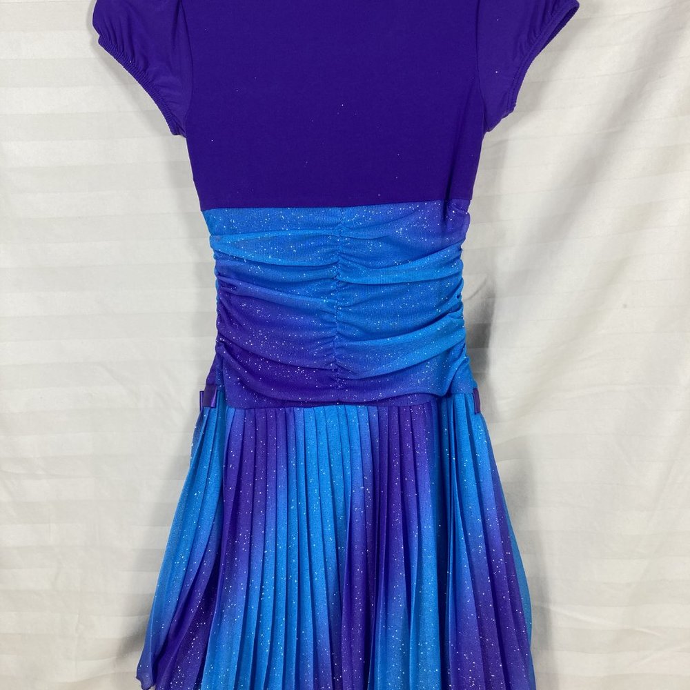 By & By Girl Dress Size 10 Color Purple and Aqua glittery, pleated, dressy - Picture 4 of 7